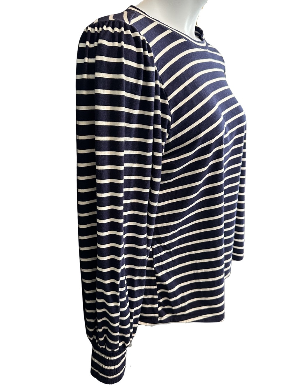 LC Lauren Conrad Women’s XL Navy Blue White Striped Long-Sleeve Shirt Top Blouse - Picture 3 of 9